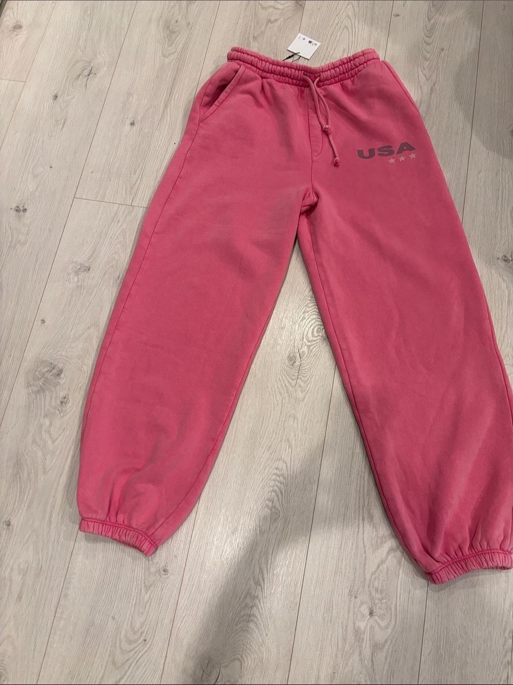 Zara Pink USA Graphic Elastic Waist Joggers